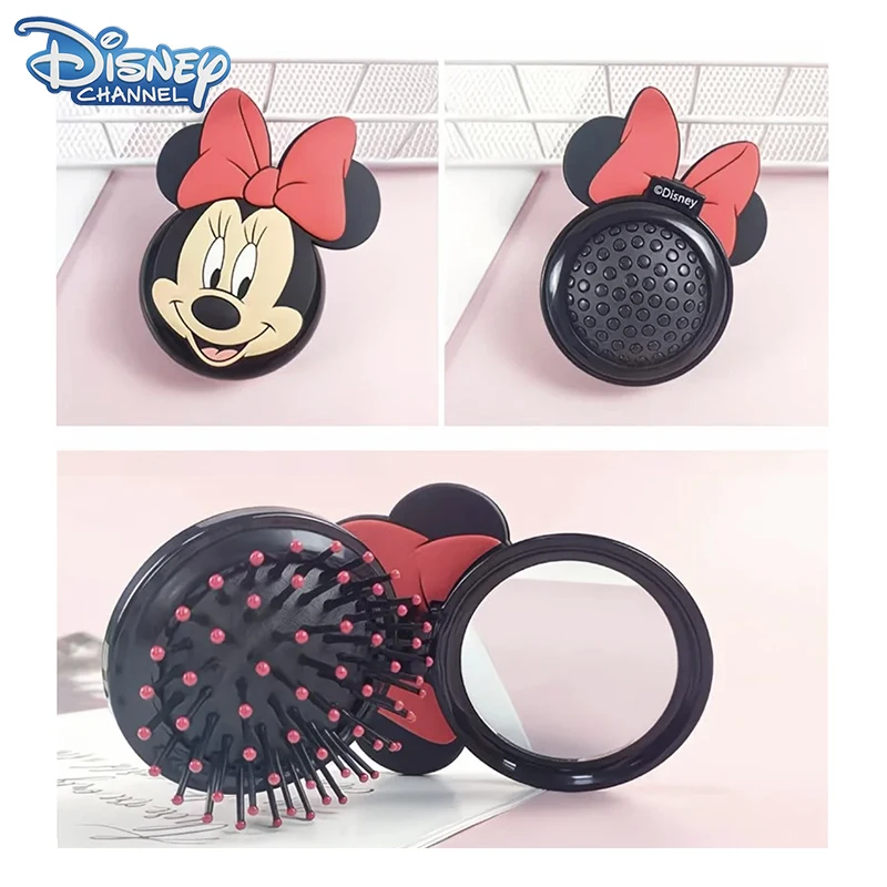 

Disney Minnie Mouse Combs with Mirror Cartoon Portable Massage Air Cushion Hair Brush Dual-use Hairdressing Tool Girl Women Gift