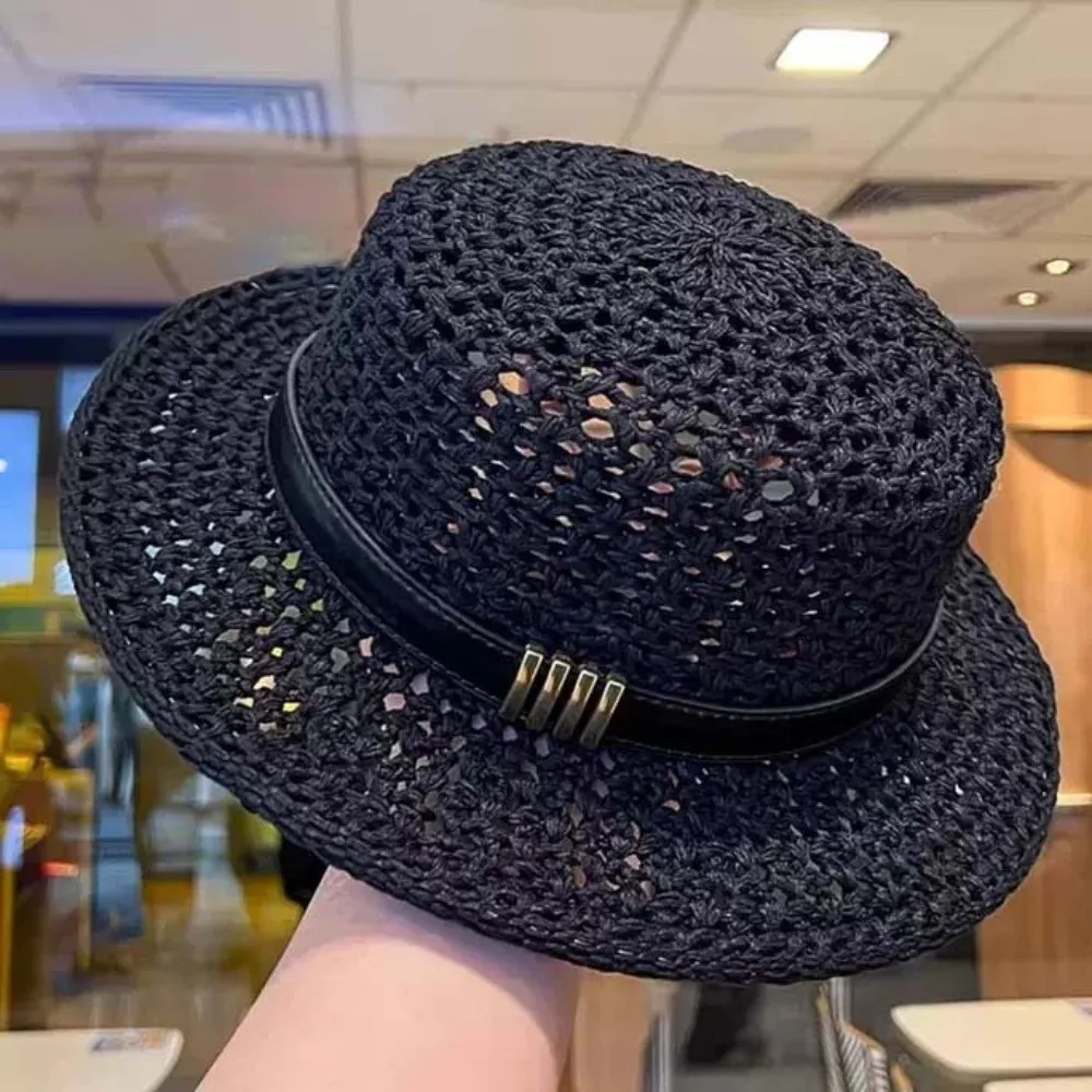 Sun Protection Straw Boater Hat Lightweight Adjustable Handwoven Sun Cap Exquisite Craftsmanship Breathable Mesh