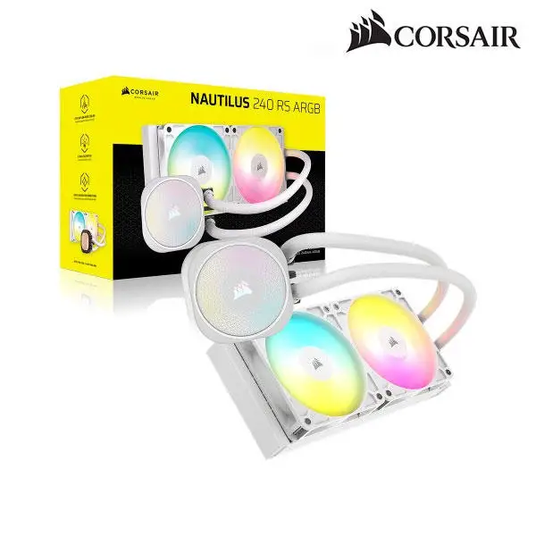 Corsair Nautilus 240 Rs Argb (أبيض) (منتج كومسفيل الأصلي) مبرد وحدة المعالجة المركزية ومروحة تبريد المياه A/S ضمان 5 سنوات