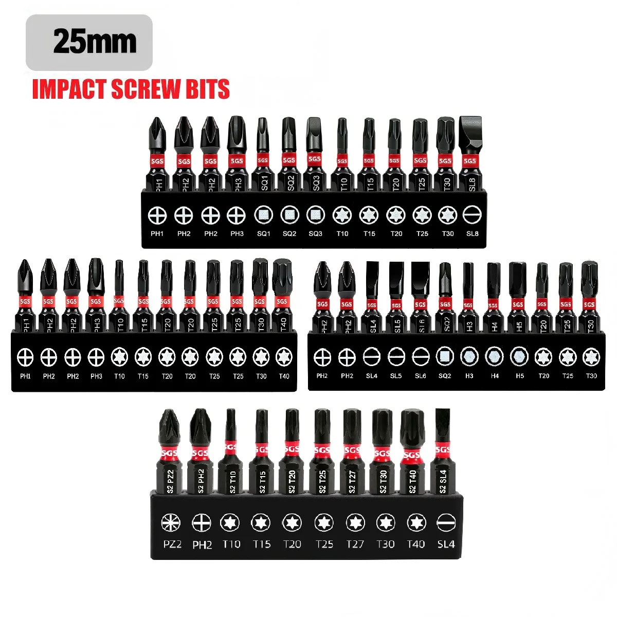 Short Multi-Functional Screwdriver Bit Set, Ph, Pz, Sq, Hex, Torx, Sl Multi-Specification Universal Impact Screwdriver Bit Set