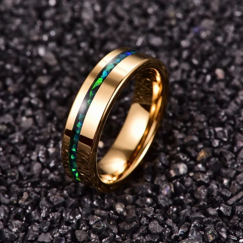 Hot Selling Personalized Polished Inlaid Green Opal Tungsten Carbide Ring, The Best Gift for Men's and Women's Wedding Jewelry