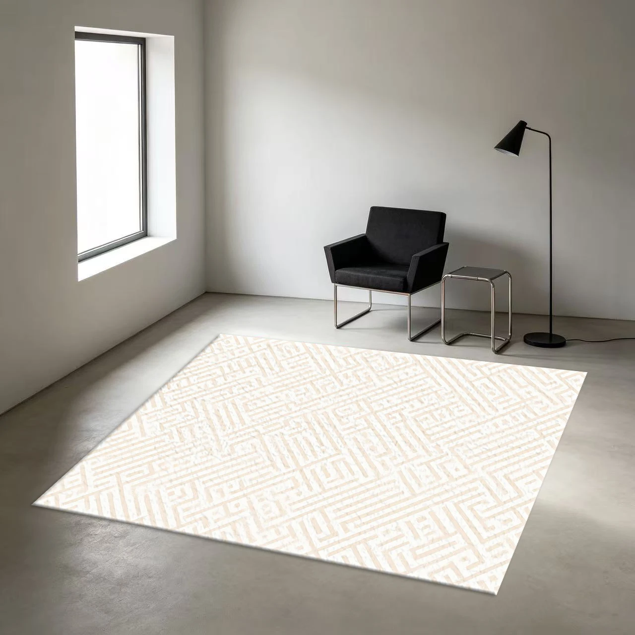Beige Gray Abstract Geometric Carpet Floor Mat Simple Hand-Painted Line Print Carpet Non-Slip Floor Mat Suitable for Apartment Bedroom Home Decoration