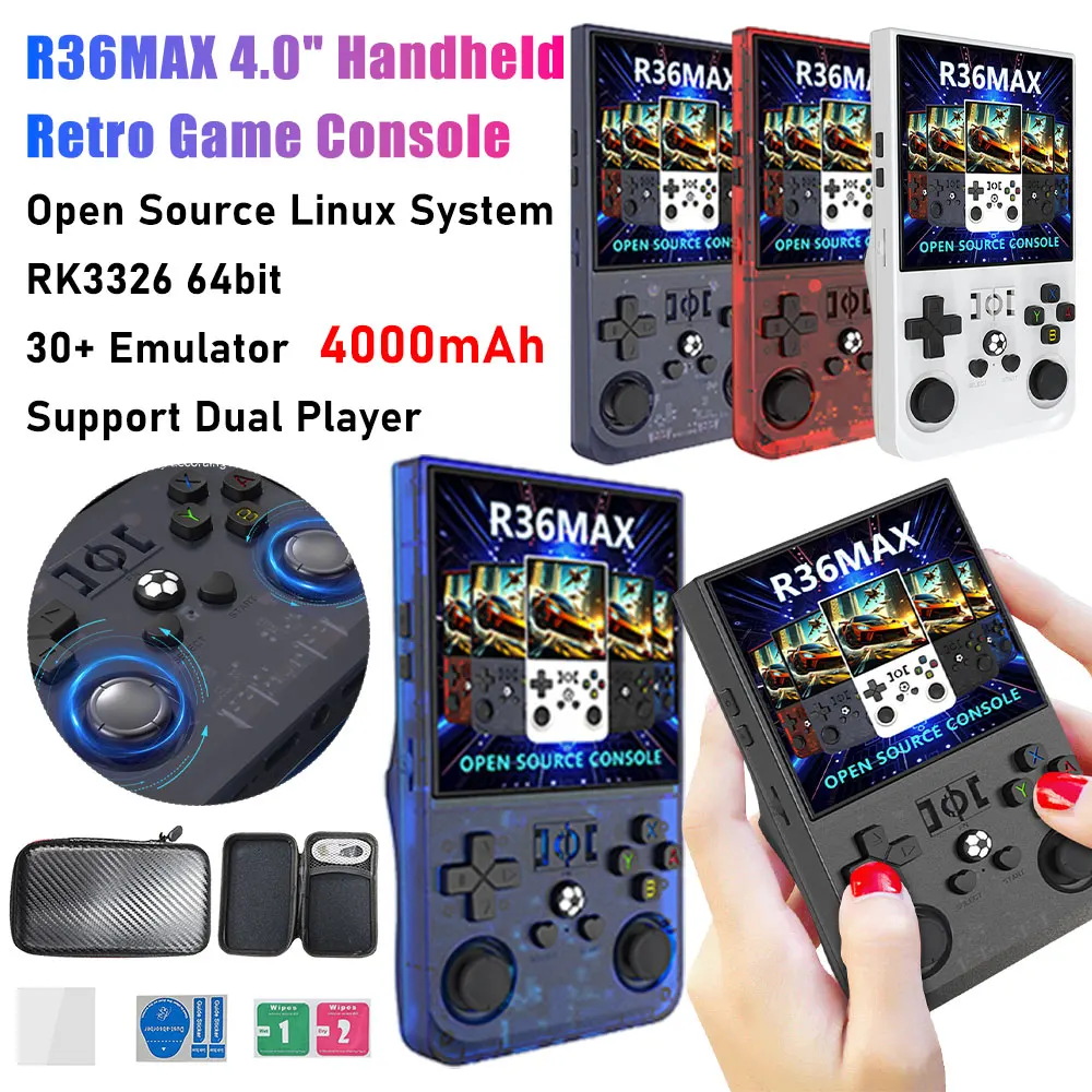 

R36MAX Retro Handheld Game Console 4.0 inch Big Screen Portable Pocket Video Player 1000+ Games Linux System