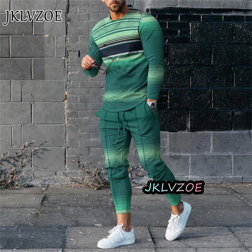 2023 Autumn Men Tracksuit 3D Printed Casual Two Piece Set Men's Pullovers Men's Long Sleeve T-shirt Suit  Sets Men Clothing
