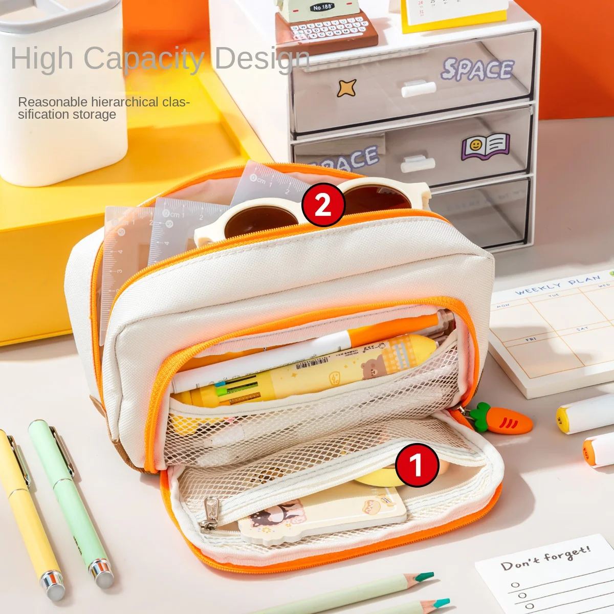 Disney Spider-Man Pen Bag Student Cartoon Stitch Double layer large capacity Pencil Bag Girl Large Capacity Pen Bag Kids Gift