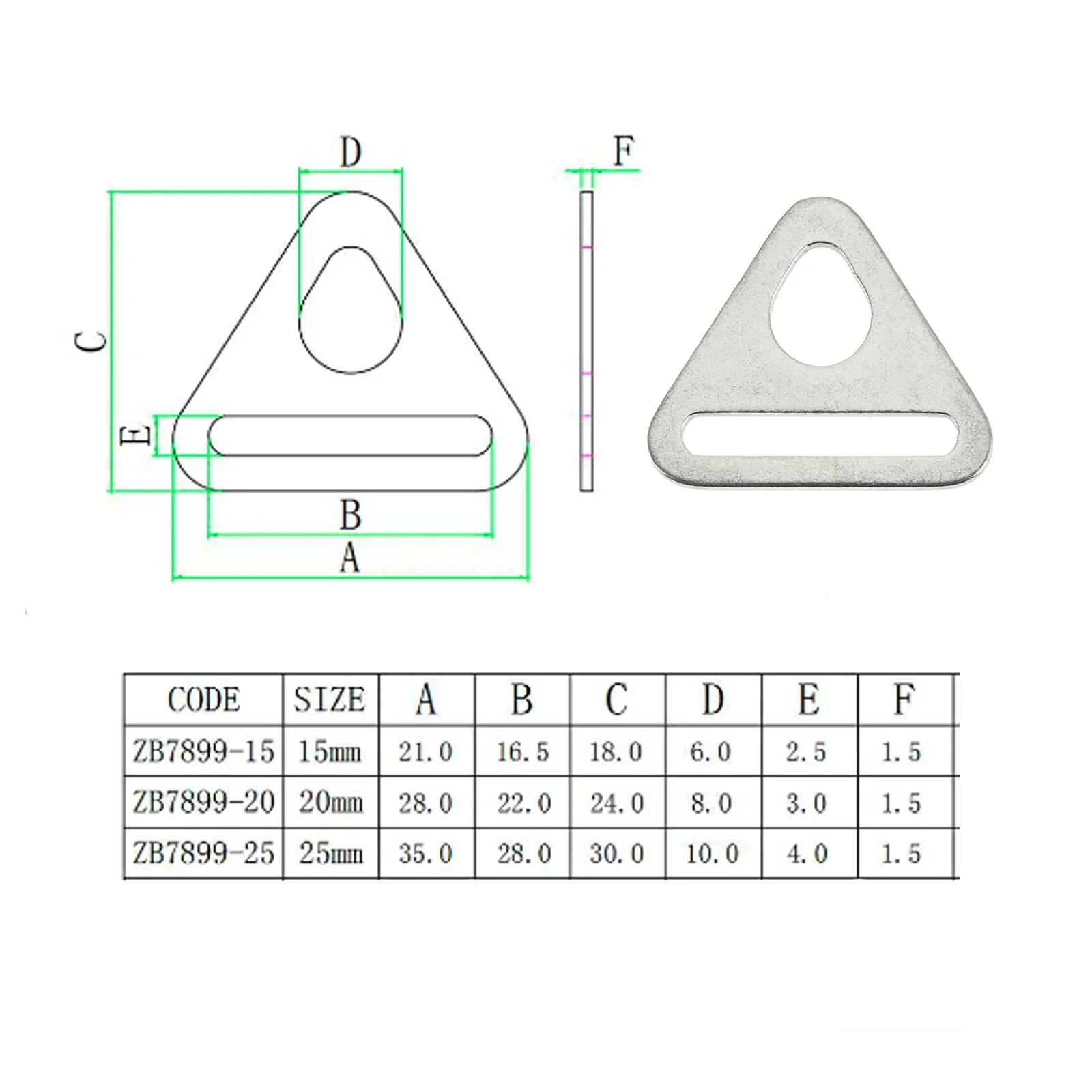 5pcs 15/20/25mm Metal Adjuster Ring with Bar Swivel Clip D Buckles Tent Awning Wind Rope Pull Point Reinforcement TriangleBuckle