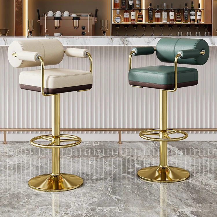 Bar Chair Home Tall Nordic Metal Luxury Gold Kitchen High Leather Modern Cheap Furniture Stools Bar Chair