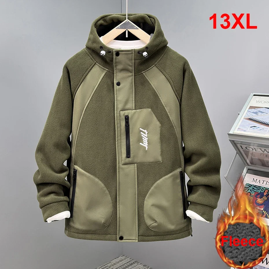 

Plus Size Cargo Jacket Men Autumn Winter Fleece Jacket Coat Male Fashion Casual Patchwork Jackets