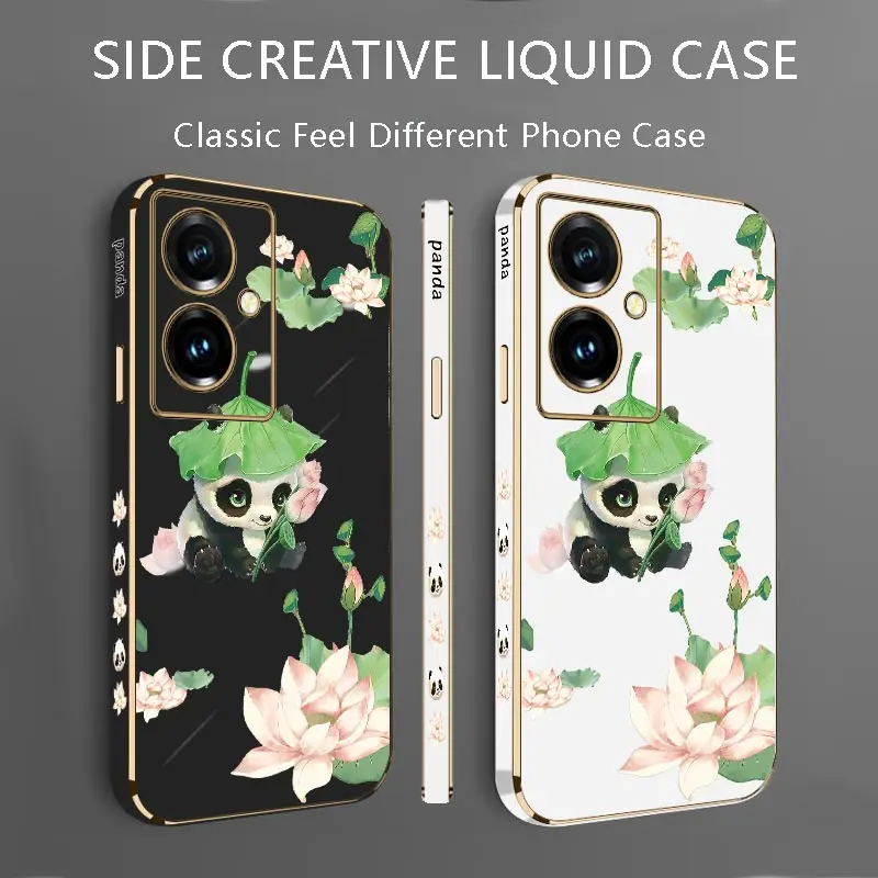 Y78Plus Lotus Panda Luxury Plating Phone Case For VIVO Y78 Y35 Y21T Y35Plus Y20i Y85 Y22 Y76S Y100 Y77 Y200 Y95 Y91 Y93 Cover