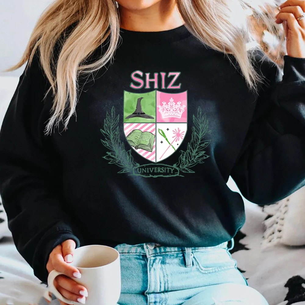 Wicked Musical Shiz University Sweatshirt Wizard shirt Witch Pink and Green Pullover Streetwear Trendy Long Sleeves Sweatshirts