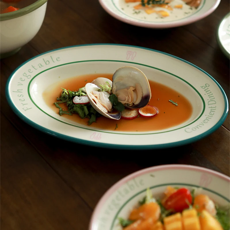 مجموعة أدوات المائدة الخزفية طبق عشاء وعاء الأرز أطباق لطيف بسيط إلكتروني الطباعة طبق مستدير أدوات المائدة المنزلية حفلة دفئا هدية #6