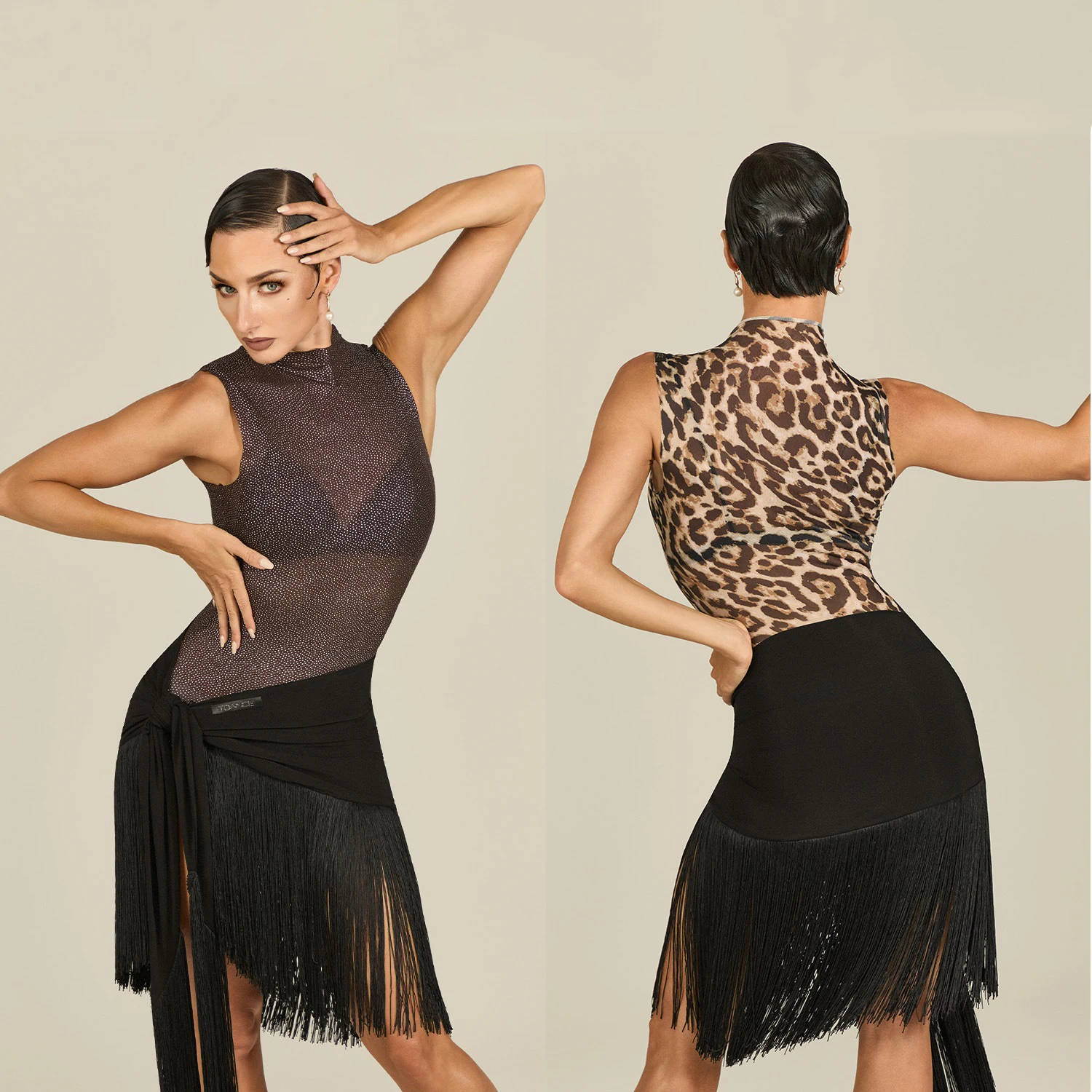 

Прозрачные топы для латинских танцев, женские купальники без рукавов с высоким воротником для взрослых, сексуальные леопардовые топы, костюм для бальных танцев румбы SS1040