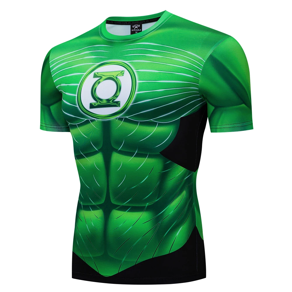 Men Green Hero T shirt Gym Fitness Jogging Sports Shirt Compression T Shirts Tight Sport Top Men Running Training Children Tees