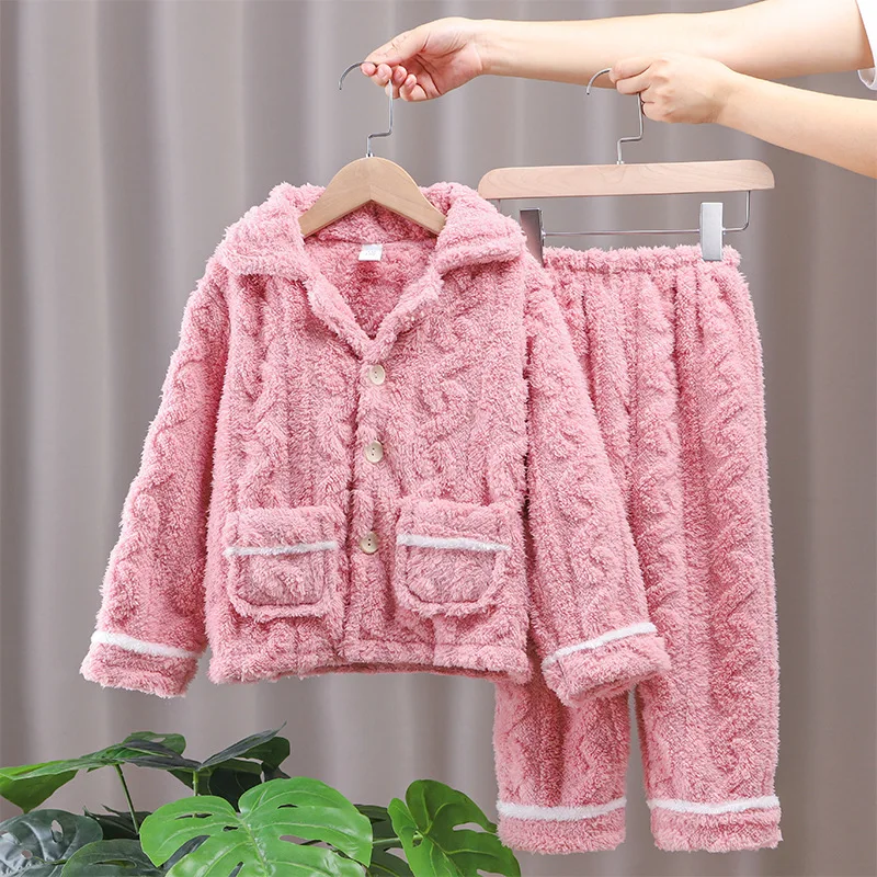 Pajamas Set for Children Winter Double-sided Flannel Boys Girls Sleepwear Thicken Warm Coral Fleece Teens Kids Pyjama Sets 4-13Y