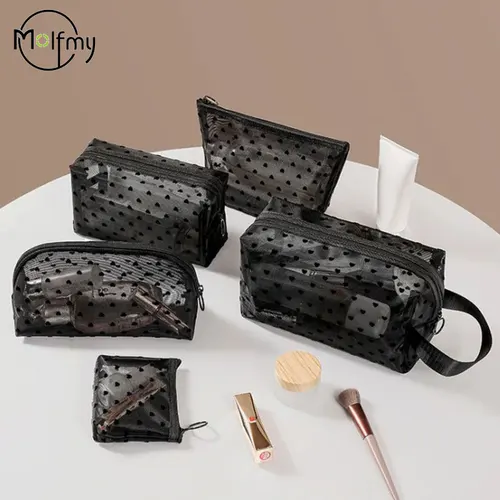 Imagen 1 del producto Bolsa de maquillaje para exteriores, bolsas de cosméticos de malla de nailon transparente personalizadas, organizador de viaje con cremallera, maquillaje de playa, monedero para mujer