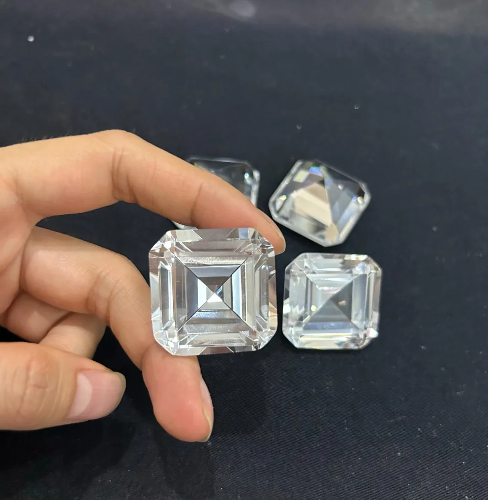 30mm Lab Created Corundum Paperweight Asscher Cut Specimen Jewelry Display Stand Crystal Mineral Collectible Alumina Crystalline