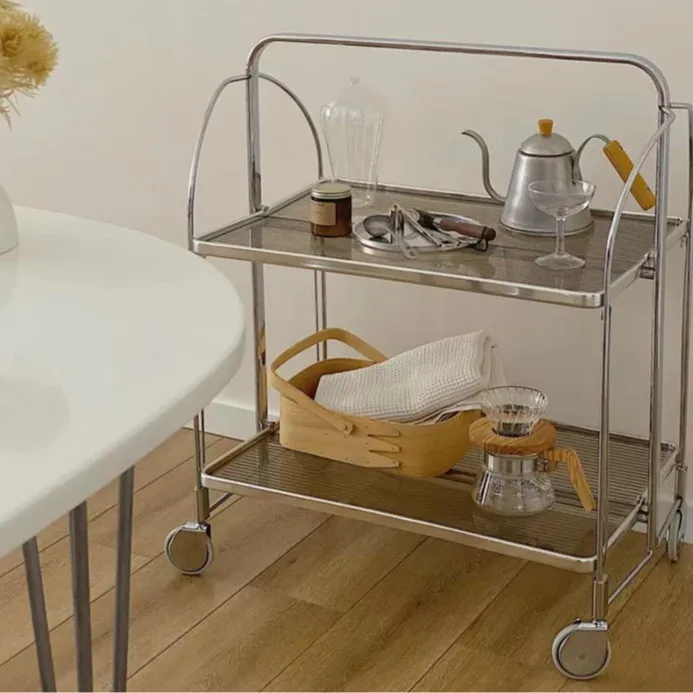 Dining car medieval folding cart multi-layer rack removable storage side few trolleys