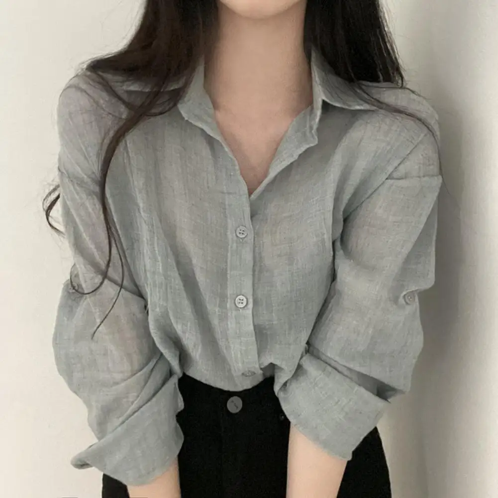 Trendy Shirt Blouse Simple Thin Pure Color Anti-UV Shirt Anti-fade Shirt Top Women Solid Color Sun Protection