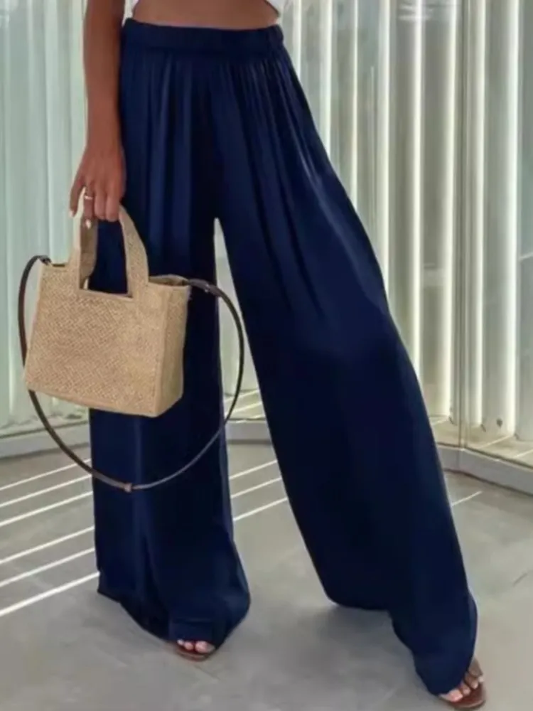 

Pants Woman High Waist Loose Wide Legs Trousers Casual Pants New 2025 Summer Women's Wear Fashion Wrinkles Vacation Trousers
