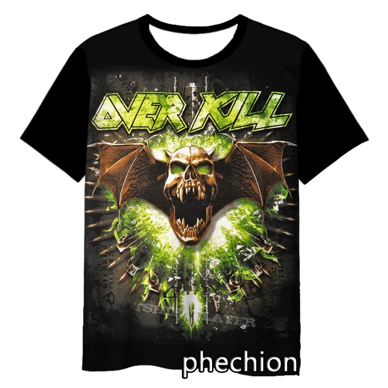 Phechion-Camiseta de manga corta para hombre y mujer, camisa informal con estampado 3D de banda Overkill, Hip Hop, de verano, S215