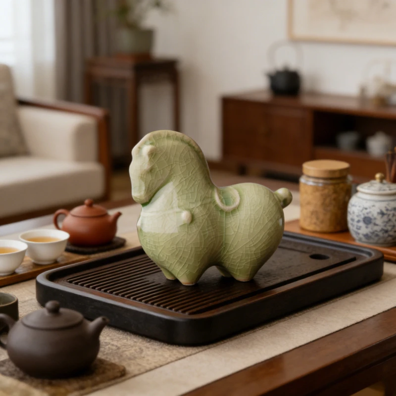 

Creative Ceramic Horse Tea Pet Ornament Personalized Raisable Crackle Glaze Tea Play Zodiac Mascot Tea Table Decorative Ornament