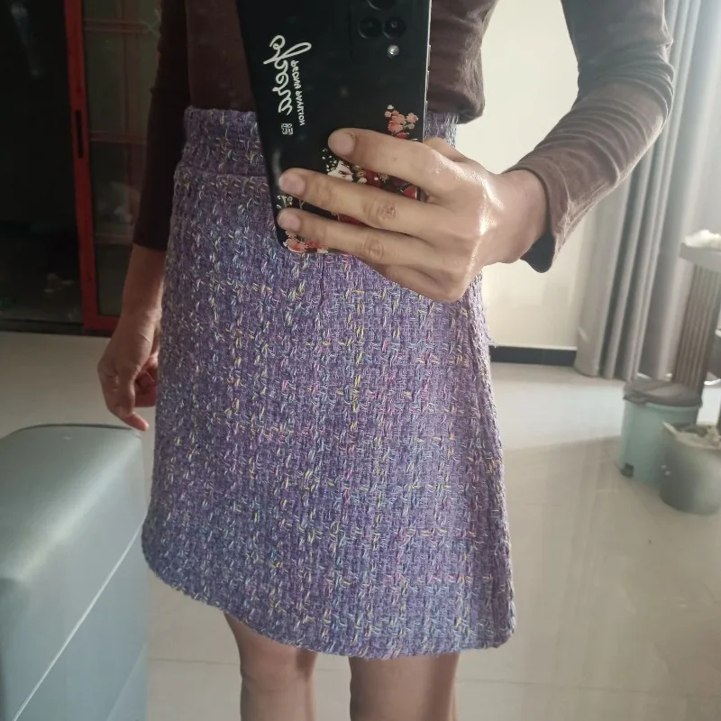 紫色の小さな香りのよいスタイルのスーツスカート 秋冬新作 気質通勤 セレブ インターネットセレブ ツーピースセット