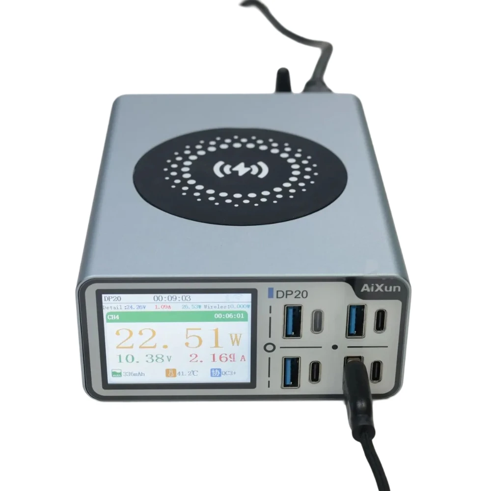 AIXUN DP20 200W Desktop Intelligence Fast Charger 15W Wireless Charging 2.4 Inch HD Display For Mobile Phone power Tool