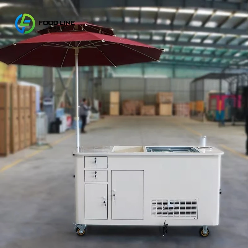 Customized Ice Cream Trolley Mobile Cart Fruit Juice Push Cart Popsicle Display Commercial Gelato Cart for Sale