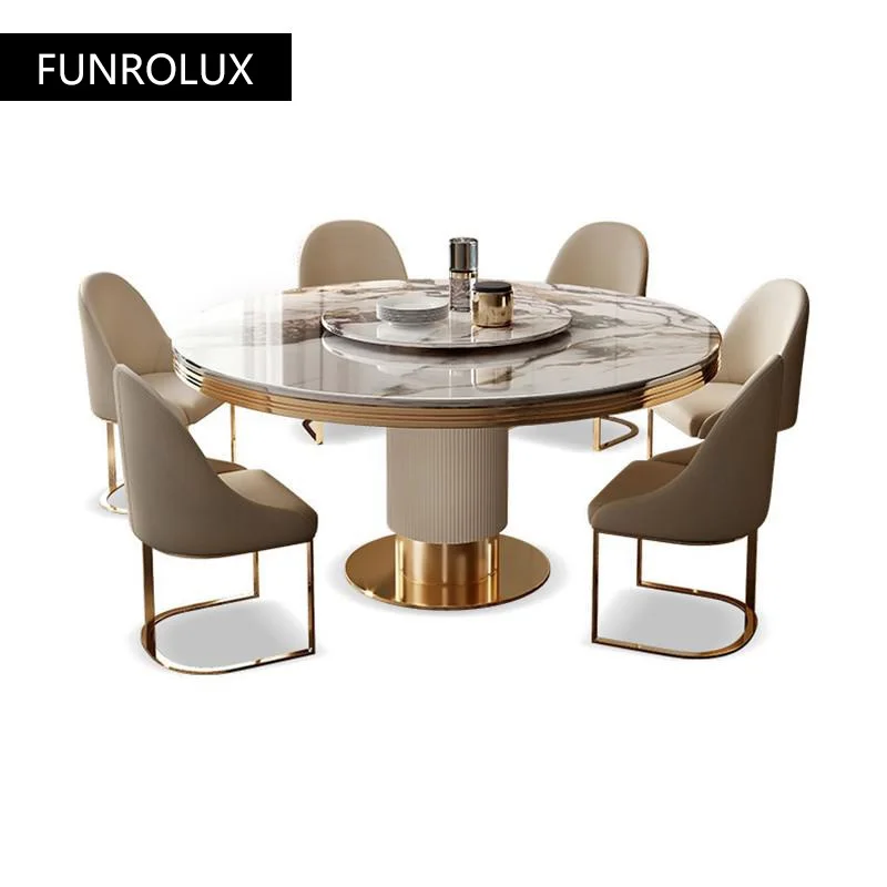 Modern restaurant marble round dining table and chair combination simple round table with turntable dining table