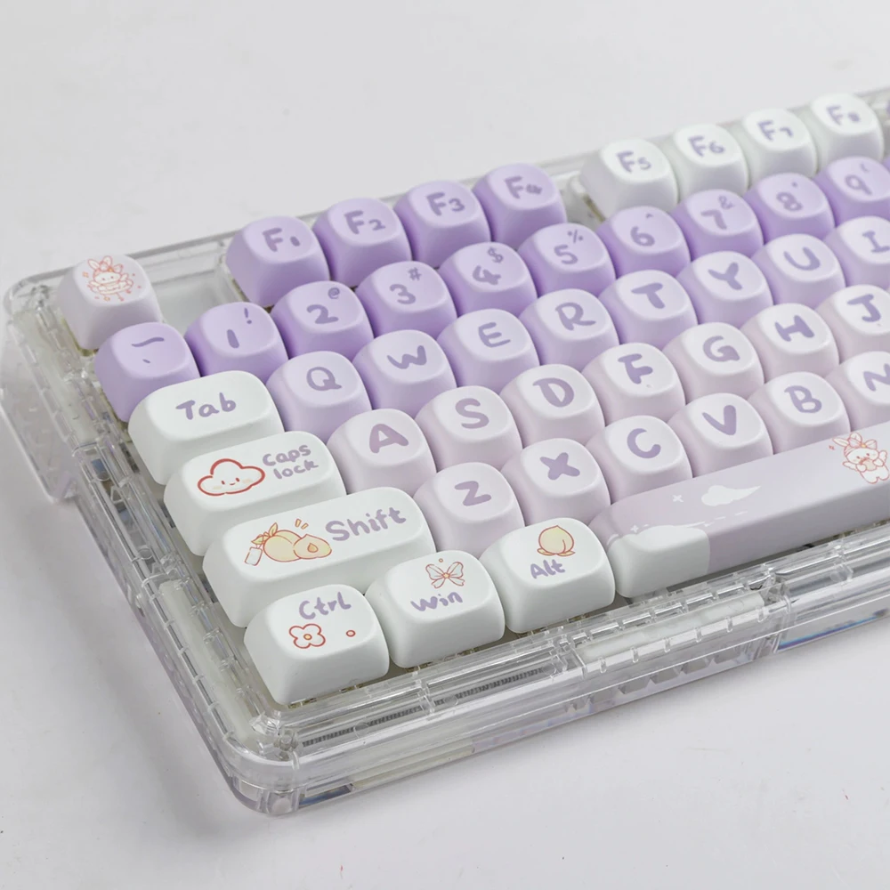 Gradation Purple Rabbit  Keycaps 142 Key PBT Dye Sublimation MOA Profile For MX Switch Fit 61/64/68/87/96/104/108Keyboard Keycap