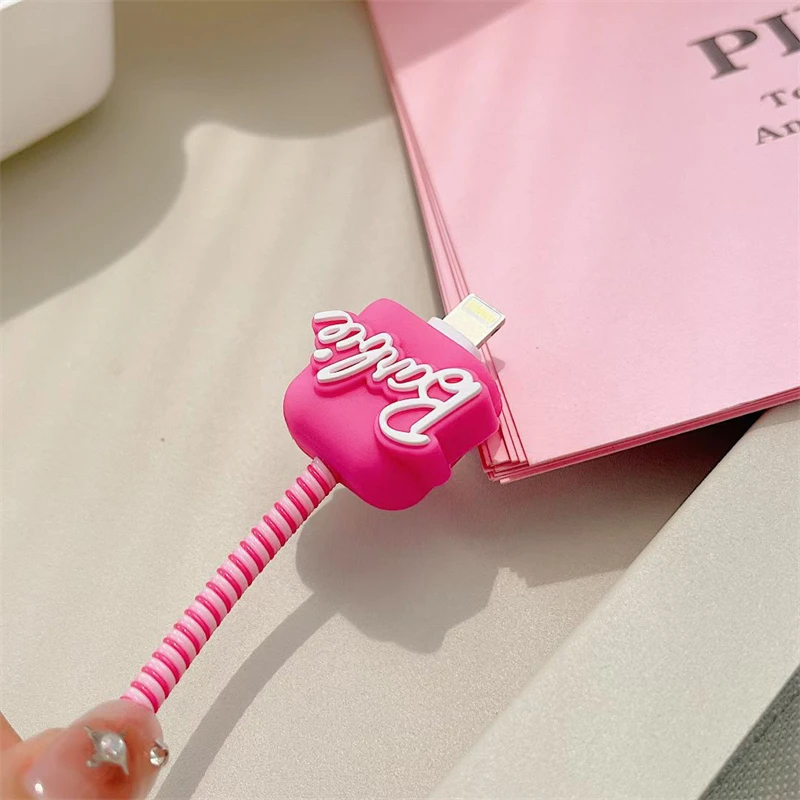Fashion Barbie Pink Data Cable Protective Cover for Iphone 18/20W Girls Charger Head Protection Sleeve Case Holiday Gifts