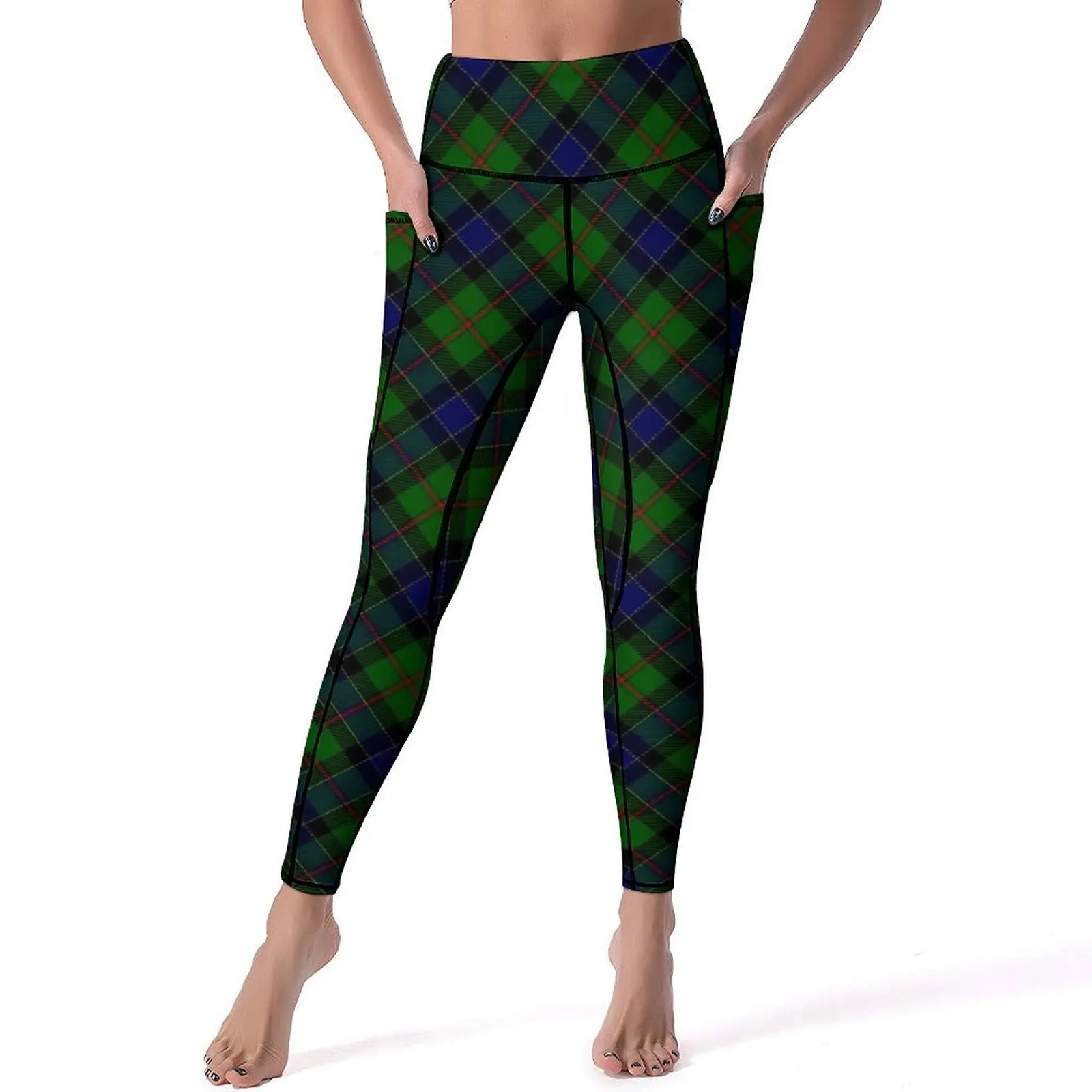 

Classic Plaid Leggings Blue And Green Fitness Yoga Pants Push Up Sweet Leggins Quick-Dry Graphic Sports Tights Gift