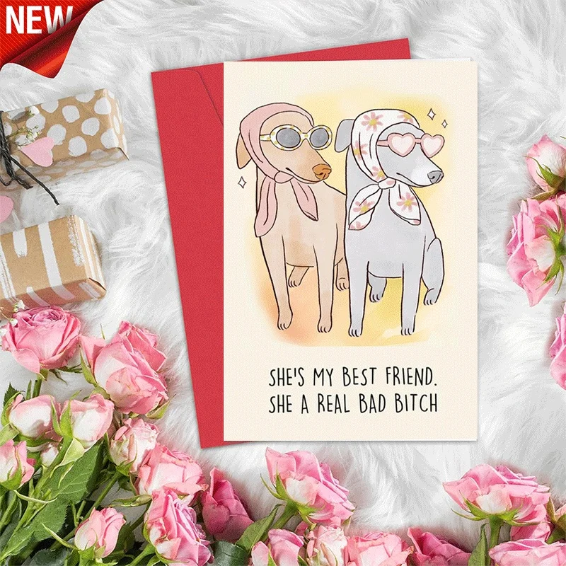 

Best Friend Dog Themed Greeting Card, Funny Sassy Friendship Card for BFF, Cute Illustrated Pet Style Card fo