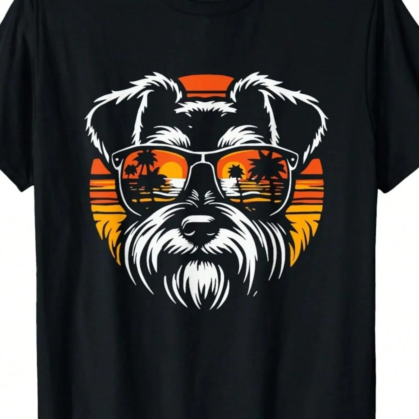 Cool Miniature Schnauzer With Sunglasses Dog Design T Shirt vintage Washed Versatile Comfortable Top For Everyday Wear Casual