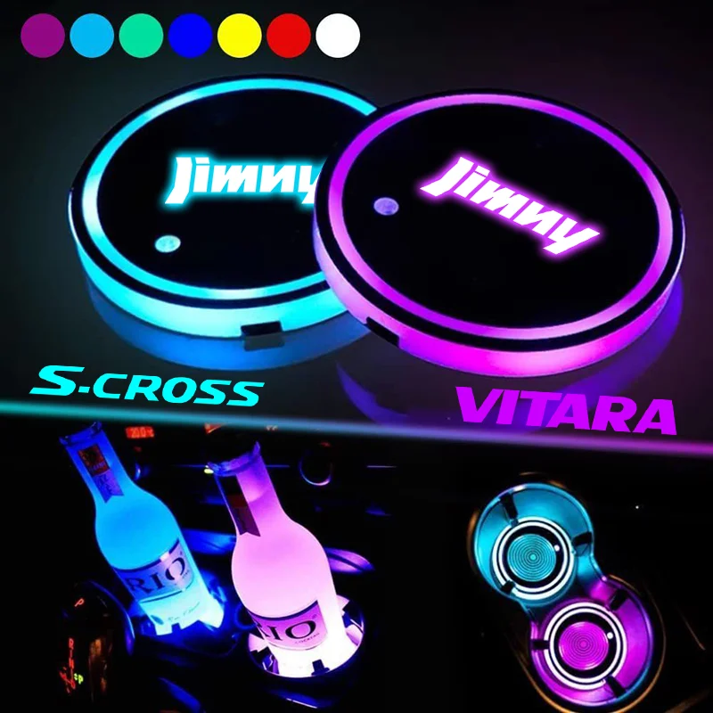 LED Car Water Cup Mat For Suzuki Jimny S-Cross Swift SX4 Vitara Ignis Ertiga Ciaz Equator Alto Auto Decorative Atmosphere Lights