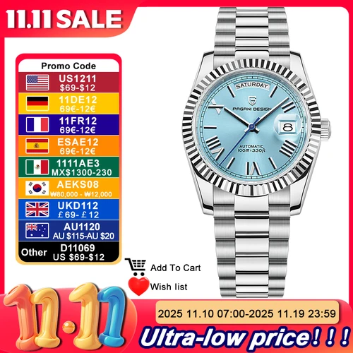 PAGANI DESIGN 2025 nuevos relojes para hombre, reloj mecánico automático de lujo de la mejor marca para hombre, reloj de pulsera con calendario de cristal de zafiro AR