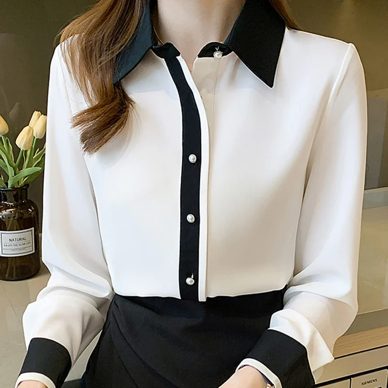 

Blusas Mujer De Moda 2024 Turn Down Collar White Blouse Shirt Long Sleeve Chiffon Blouse Women Blouses Women Tops Shirts