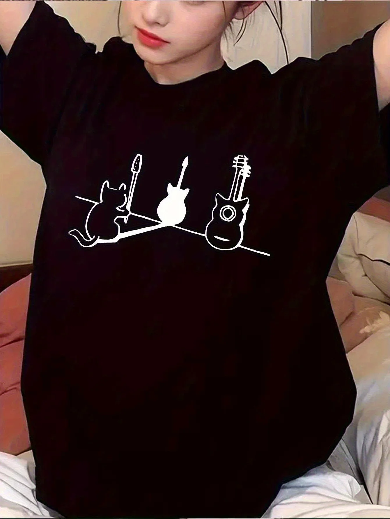 ملابس الربيع والصيف اليومية، تصميم مرعب، مريح ومبتكر للنساء، أكمام جرافيك فنية قابلة للتنفس، كاجوال