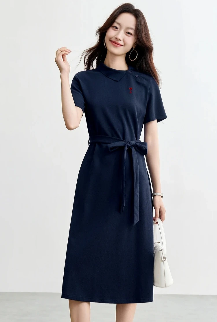 

SENTUBILA Women Summer Polo Dress 2025 New Collection 100% Cotton Embroidered A Line Dresses Office Women's Clothing 152LM0096