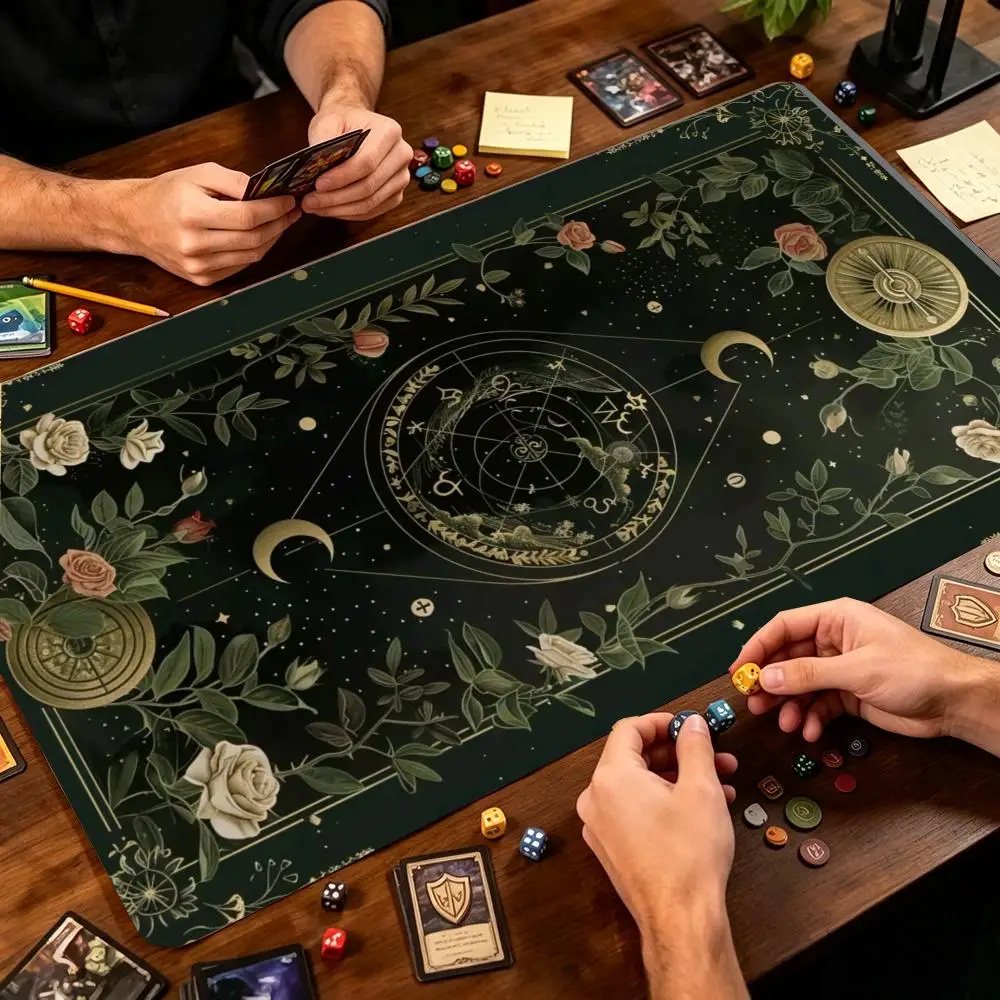 Purple Butterfly Crescent Moon Floral Gothic Playmat Dark Starry Sky TCG Card Game Mat  Rubber Table Pad For Magic The Gathering