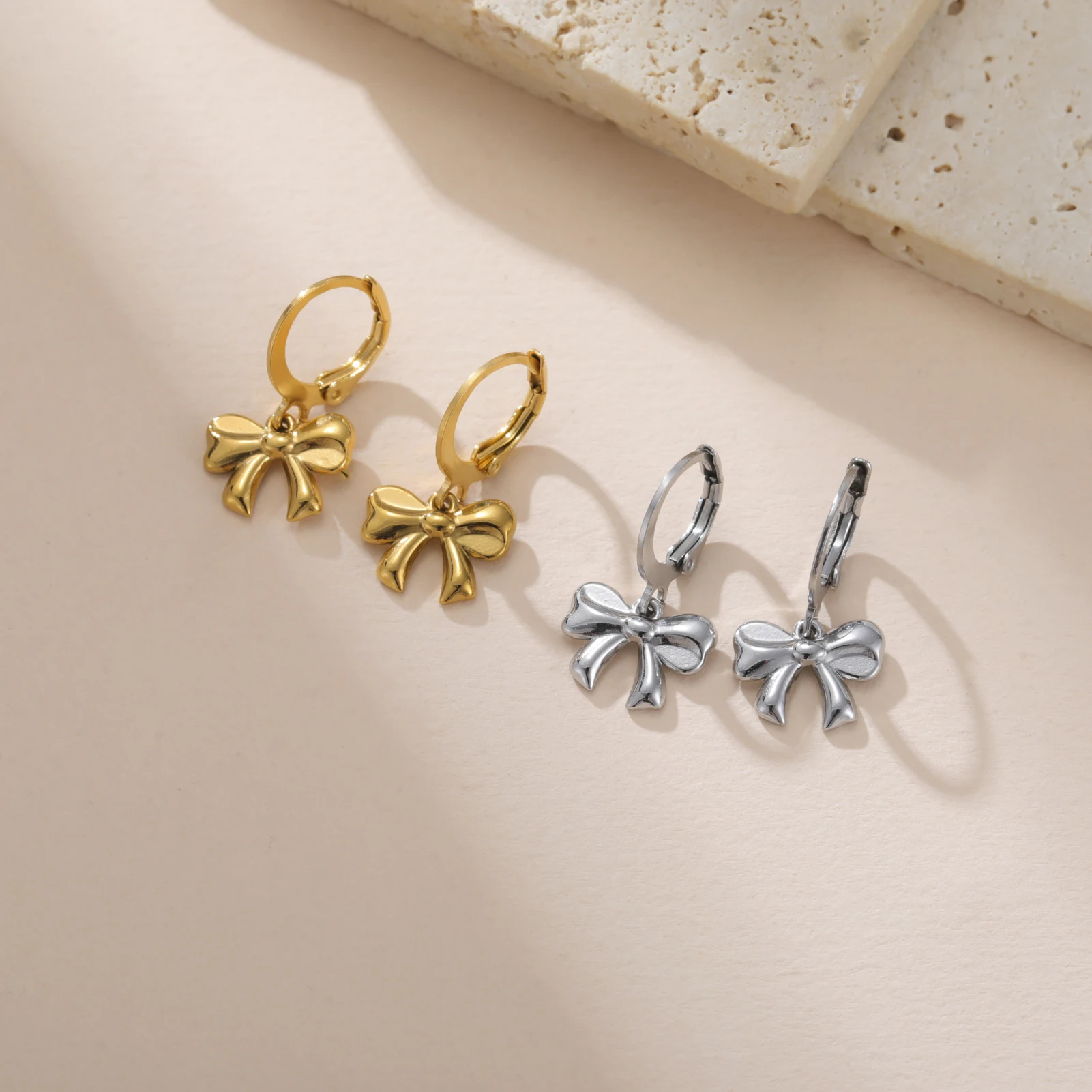 Lucktune-pendientes colgantes con nudo de lazo para mujer, aretes de acero inoxidable, accesorios de moda de Color dorado, joyería, regalos de fiesta de cumpleaños