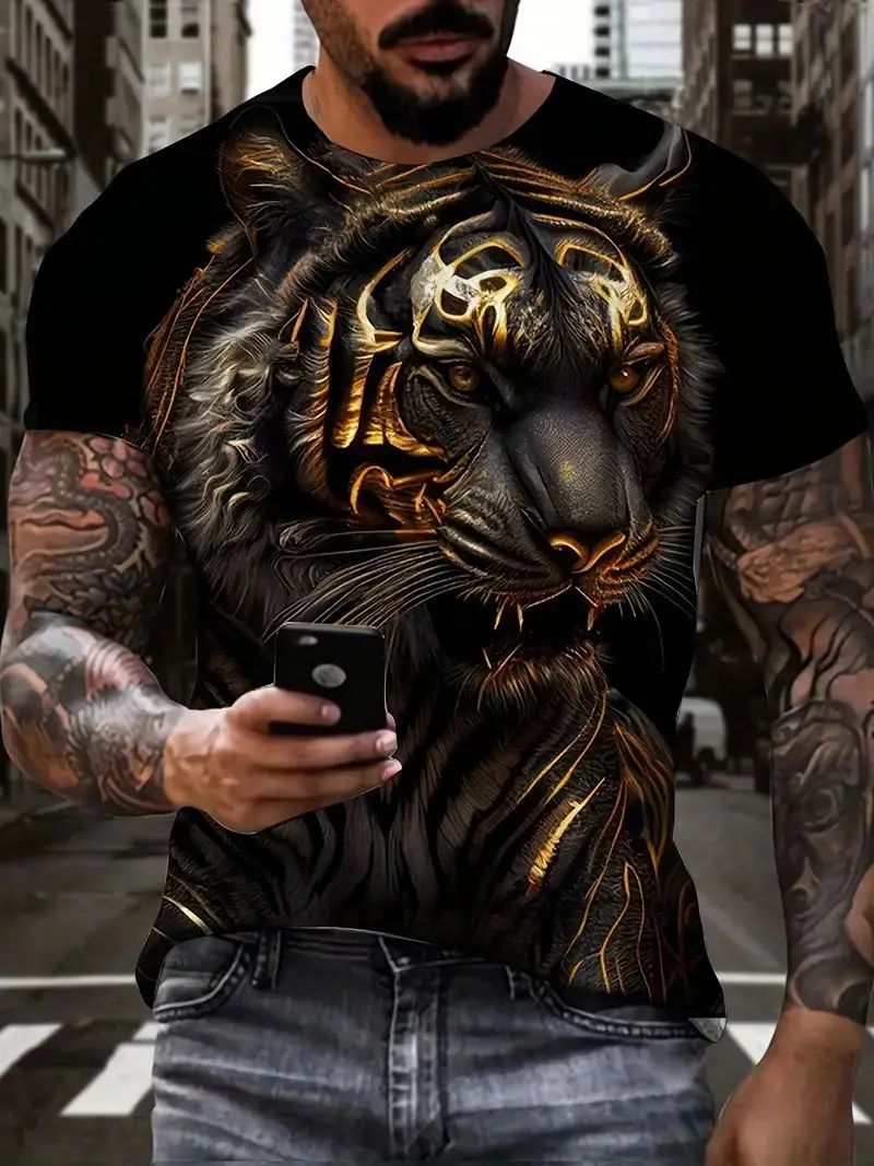 Fashion Tiger 3D Digital Print men's Graphic T-shirt, Causal Comfort T-shirt, short-sleeved pullover top, Men's summer outdoor w