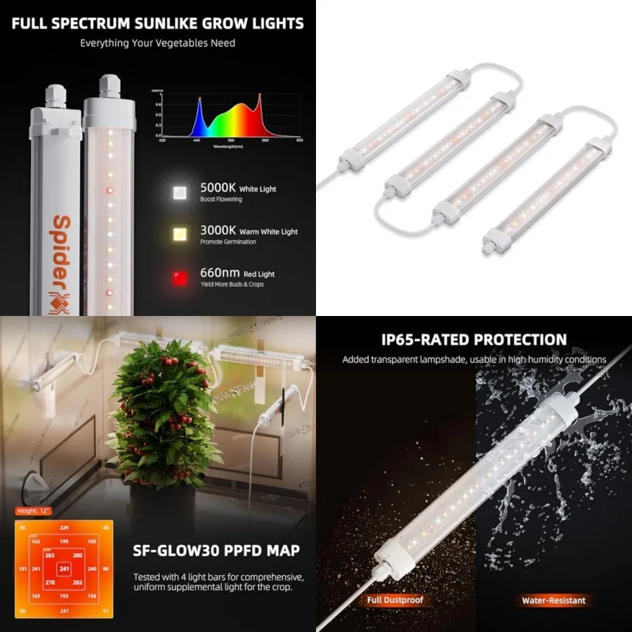 

LED Grow Lights Kits, Sunlike Full Spectrum Integrated Plant Waterproof Growing Lamp Supplemental Bars for Grow Tent Indoor Gre