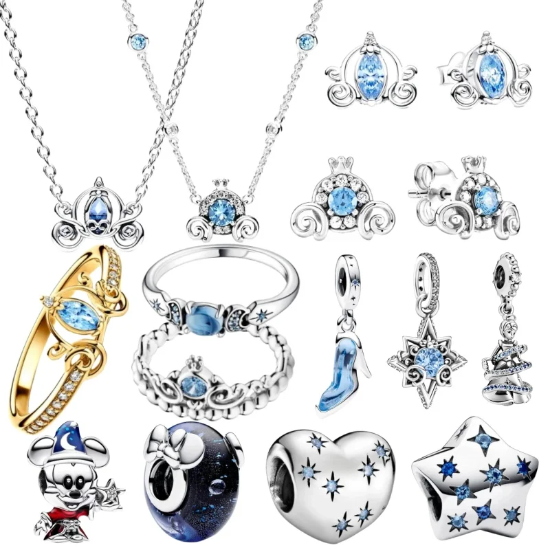 Disney Necklace Earring Set Pendant Charm Beads For Women Original Pandora Bracelet DIY Accessories Luxury Jewelry