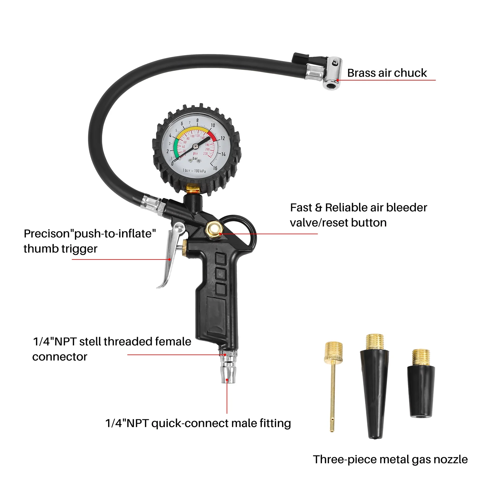 

A77Q-Car Tire Pressure Gauge 220 PSI Tire Inflator With Pressure Gauge Air Compressor For Cars Motorcycles Bicycles
