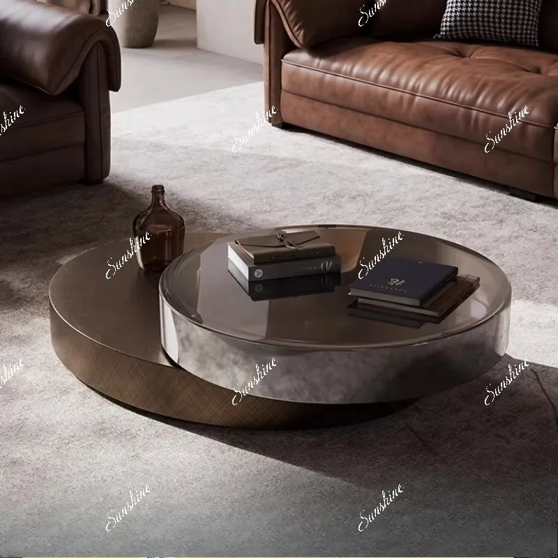 TTLiving room, modern simple household tempered glass double-layer coffee, light luxury round coffee table