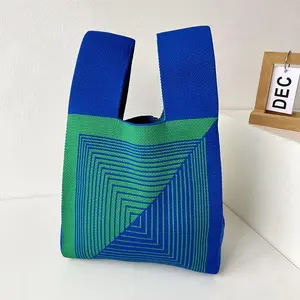 Mini -Knoten handwerkliche Pulsbeutel für Frauen farbenfrohe Schachtasche Stricktasche wiederverwendbare Einkaufstaschen, lässig, Student, Student 10 Hauptverkaufstasche Croche - №5