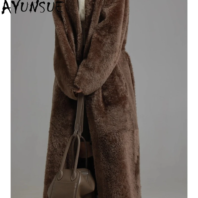 AYUNSUE 럭셔리 천연 양피 모피 코트 여성 진짜 가죽 자켓 겨울 자켓 의류 여성 긴 무릎 Шуба Женская