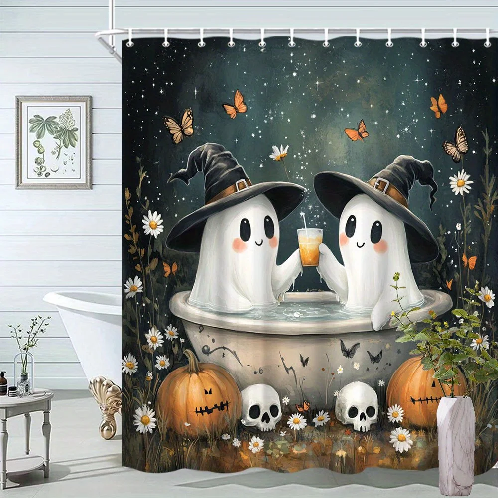 Halloween Creative Shower Curtain Animal Pumpkin Skull Floral Pattern Bathroom Decor Polyester Fabric