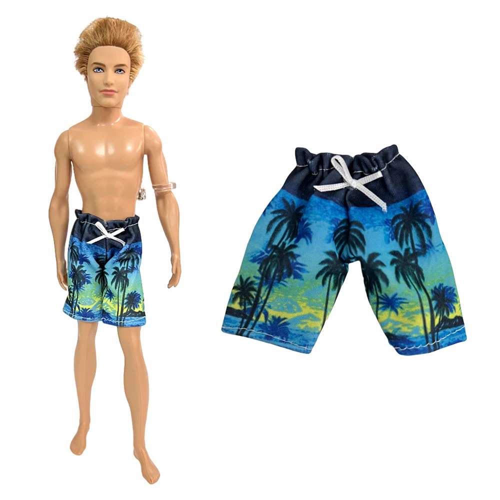 NK 1 Pcs Swimsuit Short Pants Coconut Tree Pattern Swimming Pants  Beach Clothes For Barbie Boyfriend Ken Doll 1/6 AccessorieC